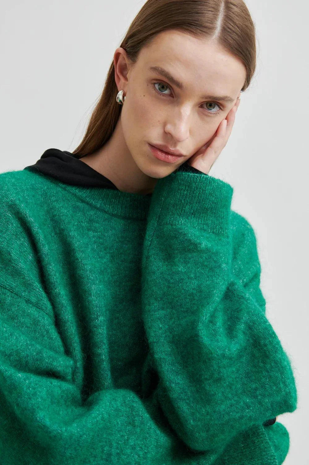 Second Female Brook Knit Drop Shoulder O Neck Lush Meadow