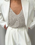 Charli Sienna Sequin Top Silver One Size
