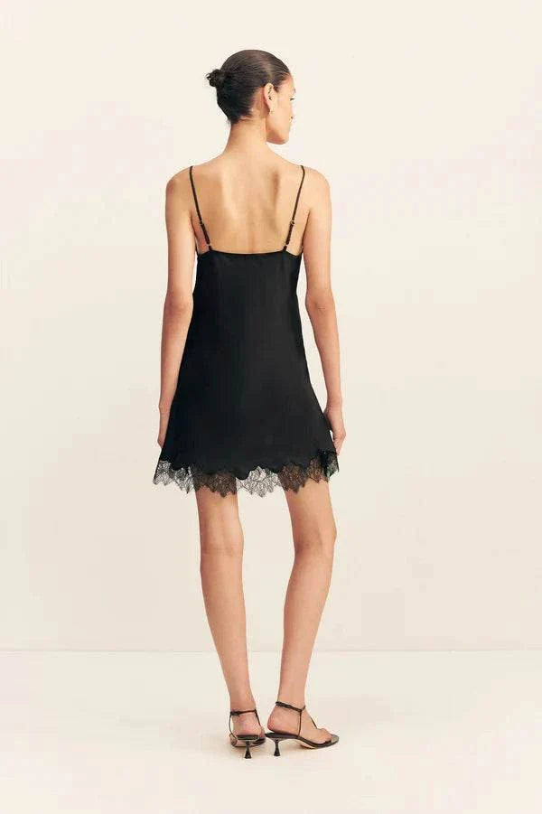 Shona Joy Maisie Lace Slip Mini Dress Black