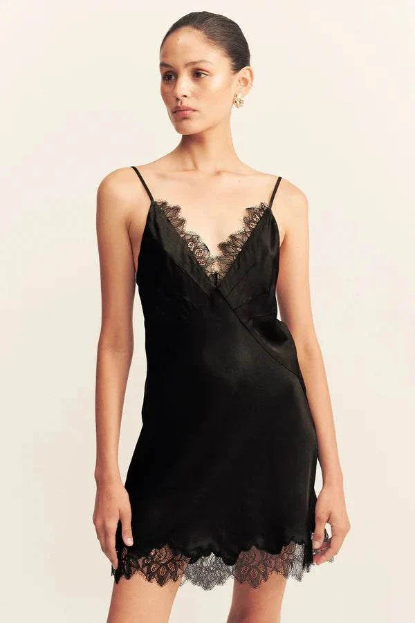 Shona Joy Maisie Lace Slip Mini Dress Black