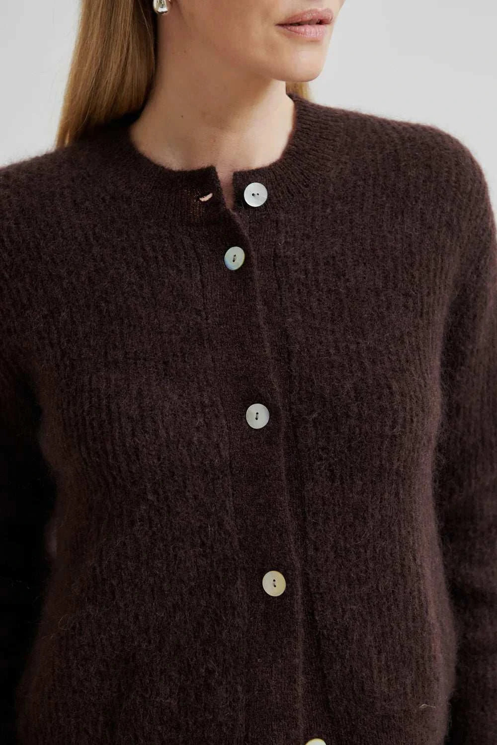 Second Female Andrea Knit Rib Cardigan Chocolate Plum