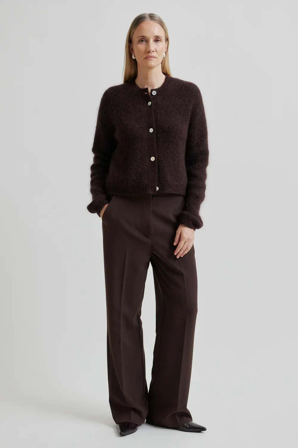 Second Female Andrea Knit Rib Cardigan Chocolate Plum