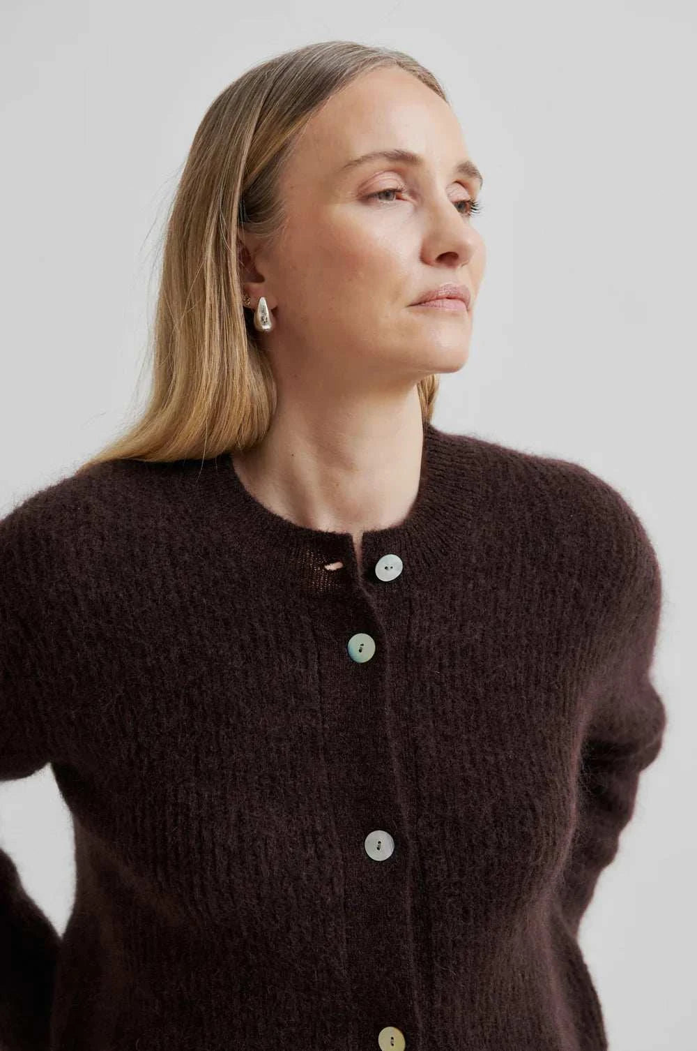 Second Female Andrea Knit Rib Cardigan Chocolate Plum