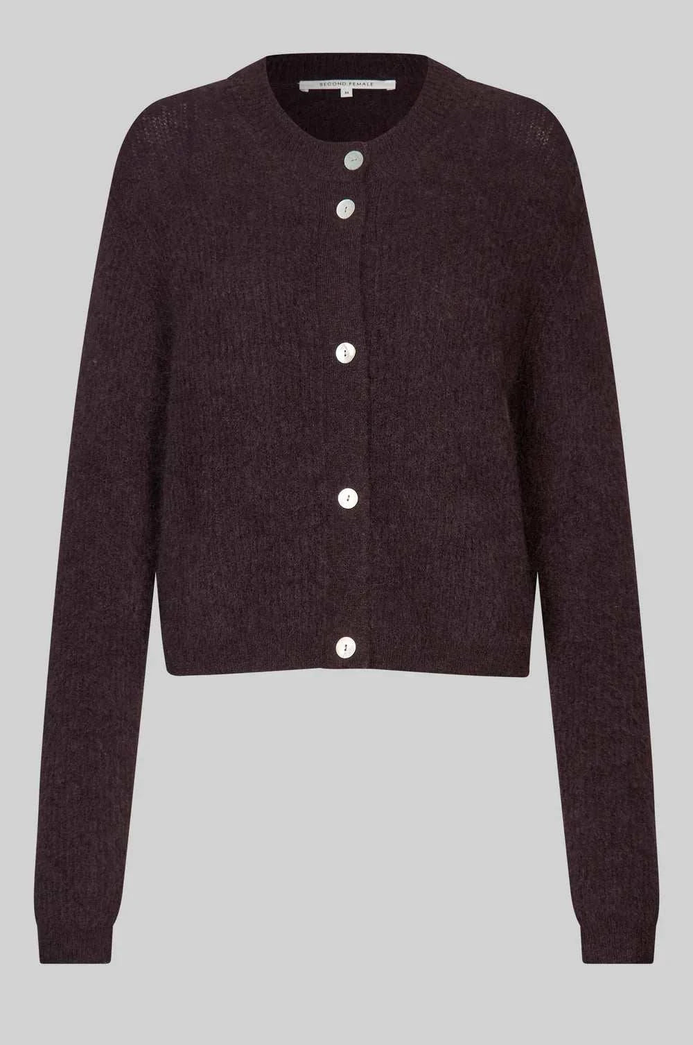 Second Female Andrea Knit Rib Cardigan Chocolate Plum
