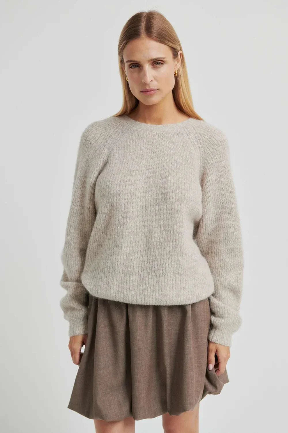 Second Female Flare Knit Knotted Light Beige Melange
