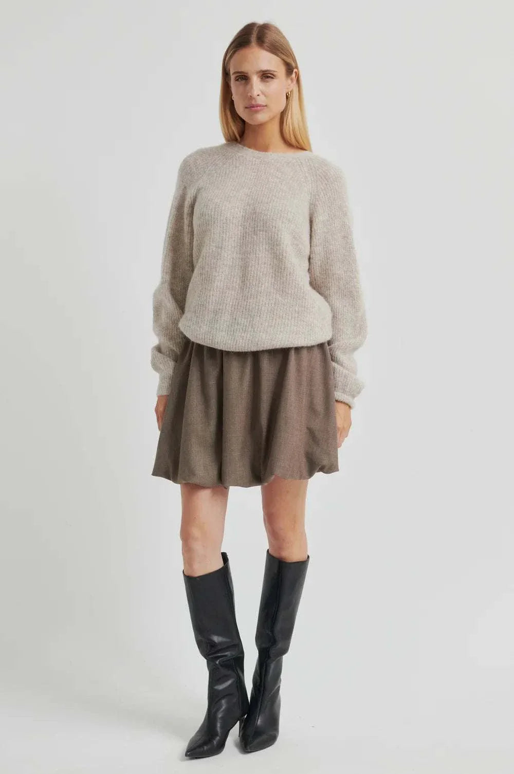 Second Female Flare Knit Knotted Light Beige Melange