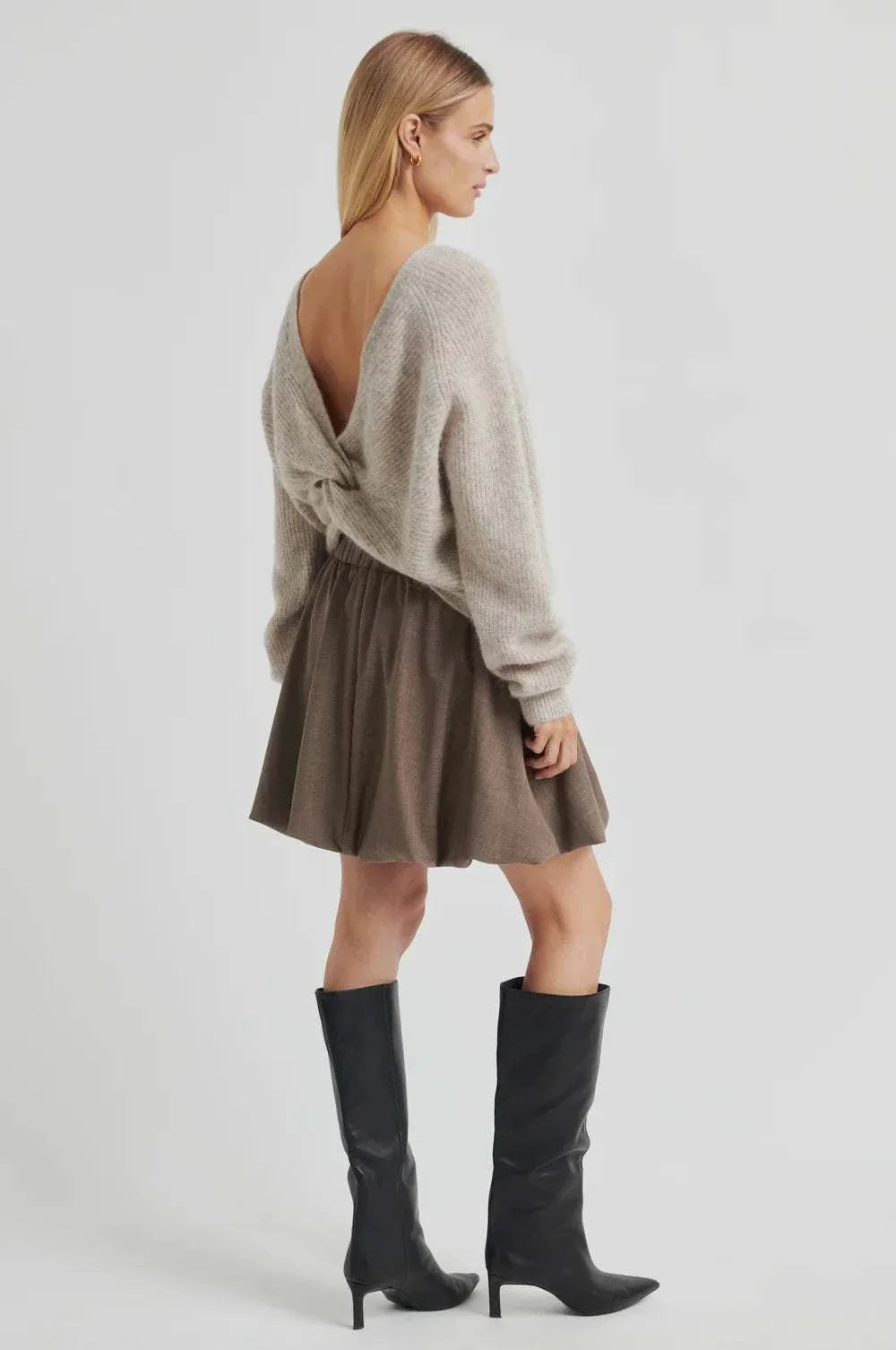 Second Female Flare Knit Knotted Light Beige Melange