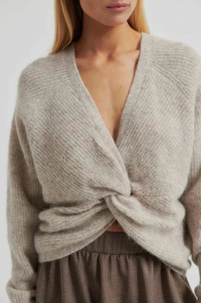 Second Female Flare Knit Knotted Light Beige Melange