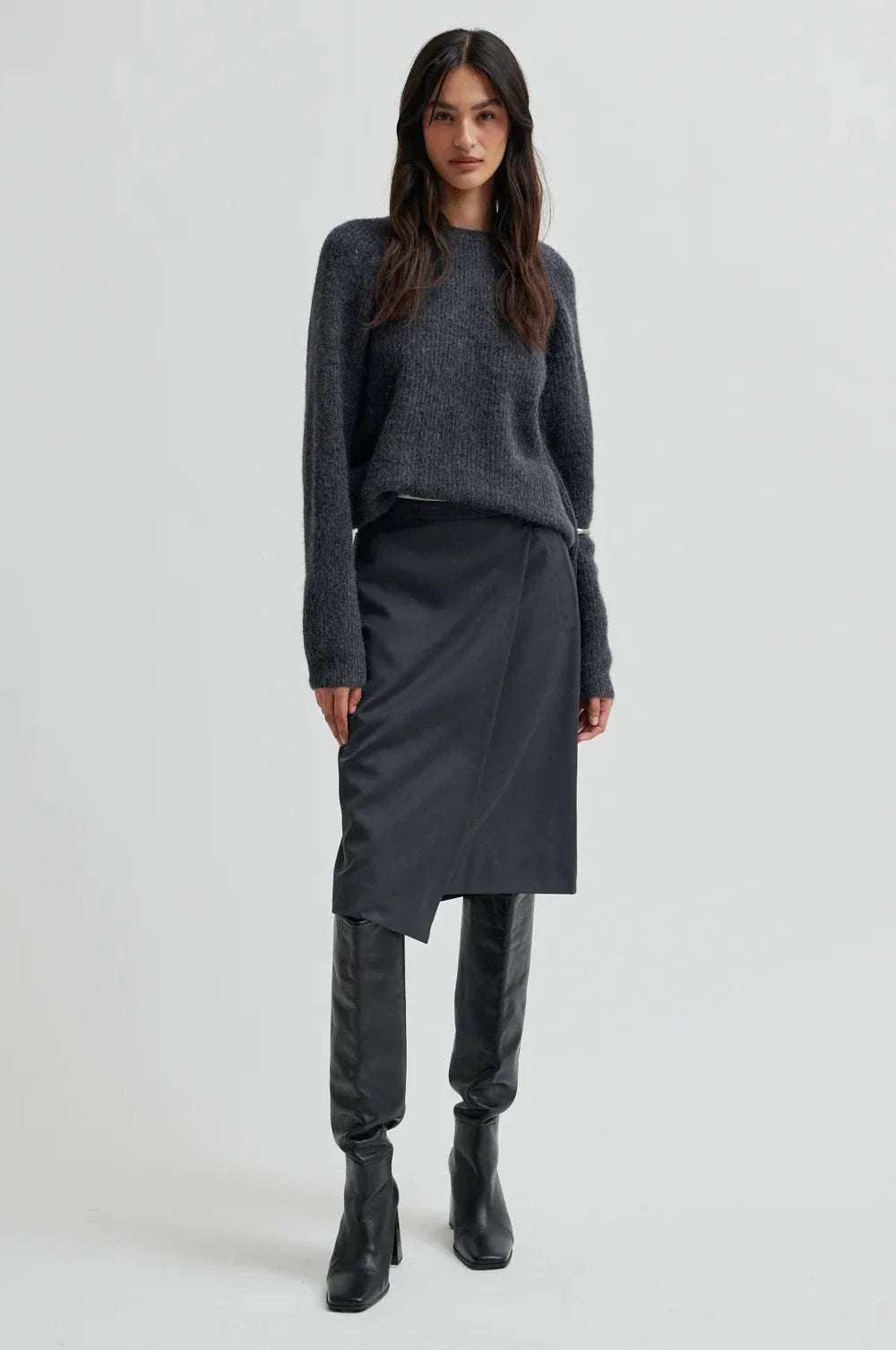 Second Female Flare Knit Knotted Dark grey Melange