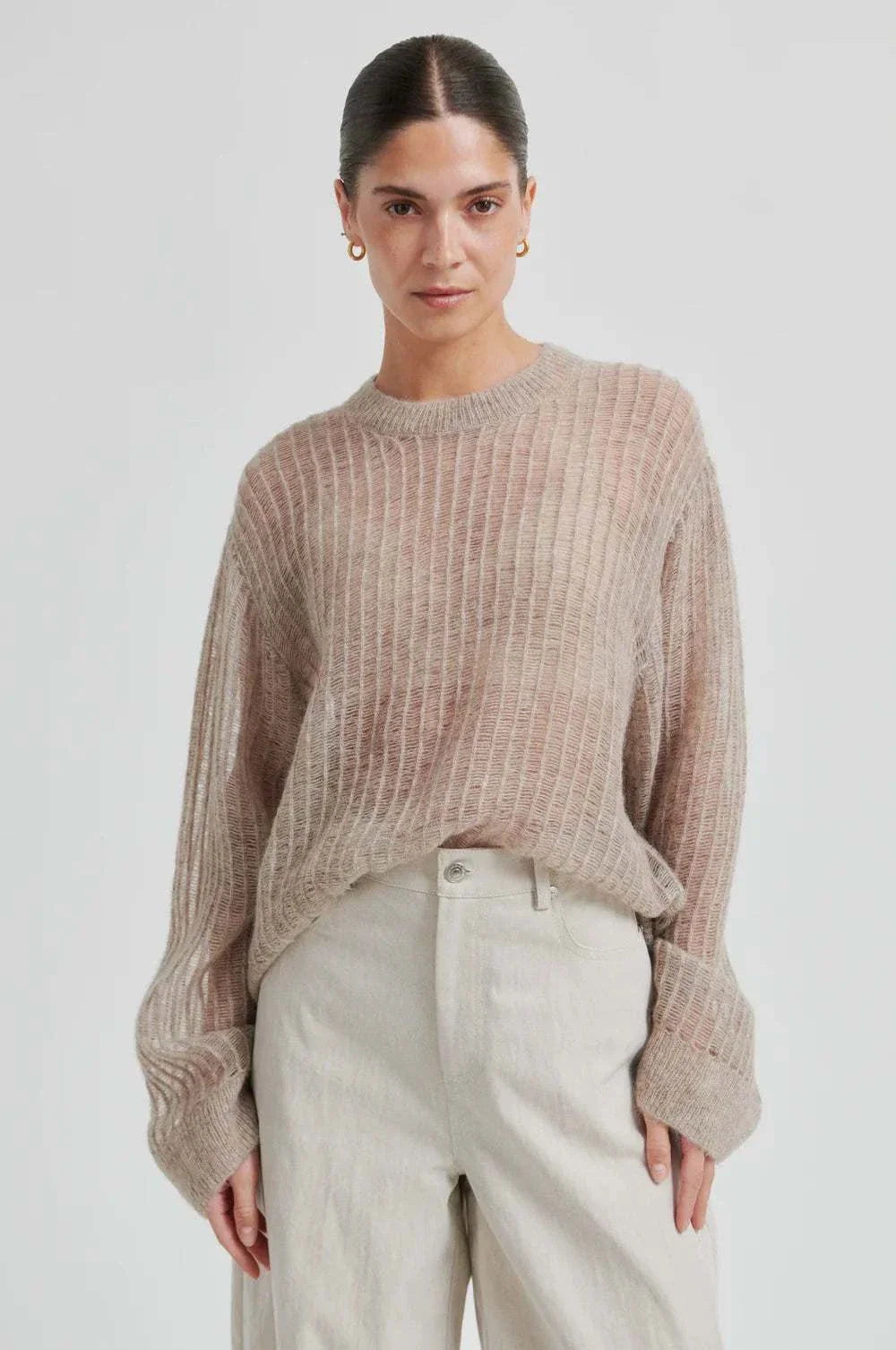 Second Female Georgina Knit O Neck Light Beige Melange
