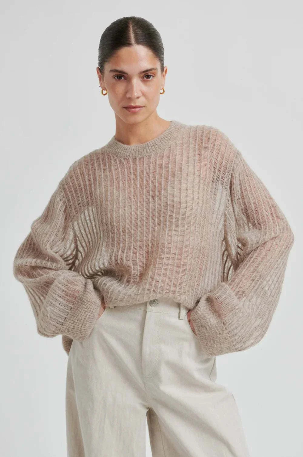 Second Female Georgina Knit O Neck Light Beige Melange