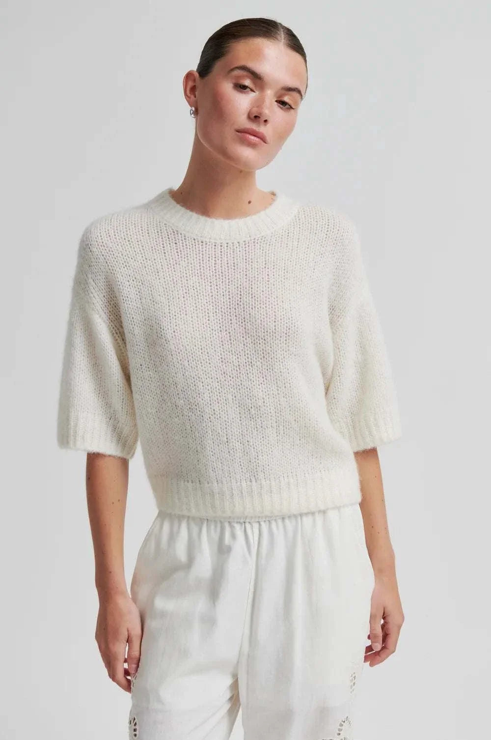 Second Female Silia Knit SS O-Neck Eggnog
