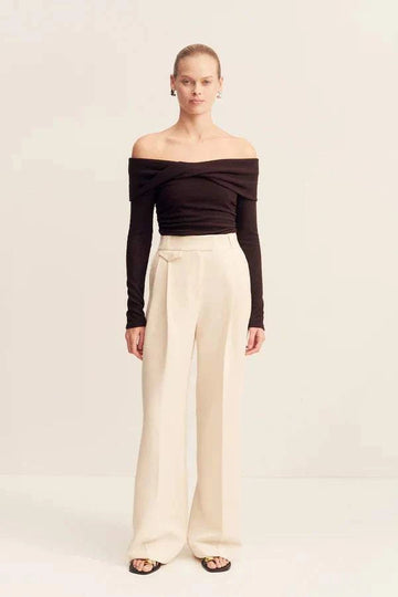 Shona Joy Beau Off Shoulder Twist Front Top Espresso