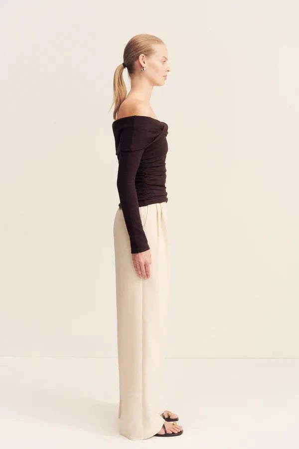 Shona Joy Beau Off Shoulder Twist Front Top Espresso