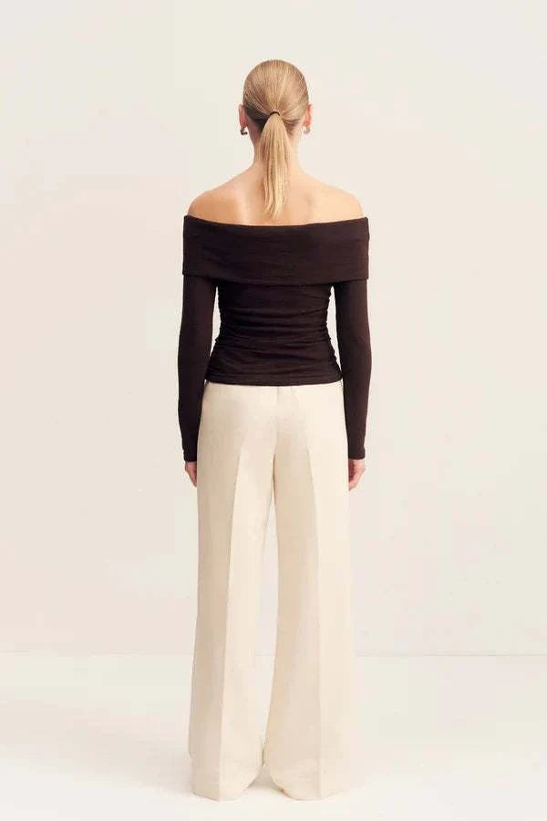 Shona Joy Beau Off Shoulder Twist Front Top Espresso