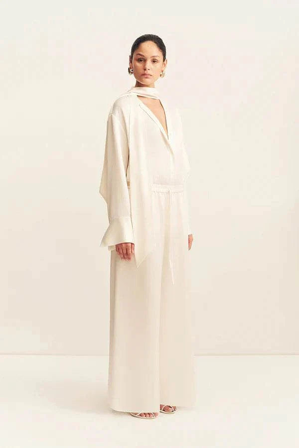 Shona Joy Huxley Textured Drawstring Pant Vanilla