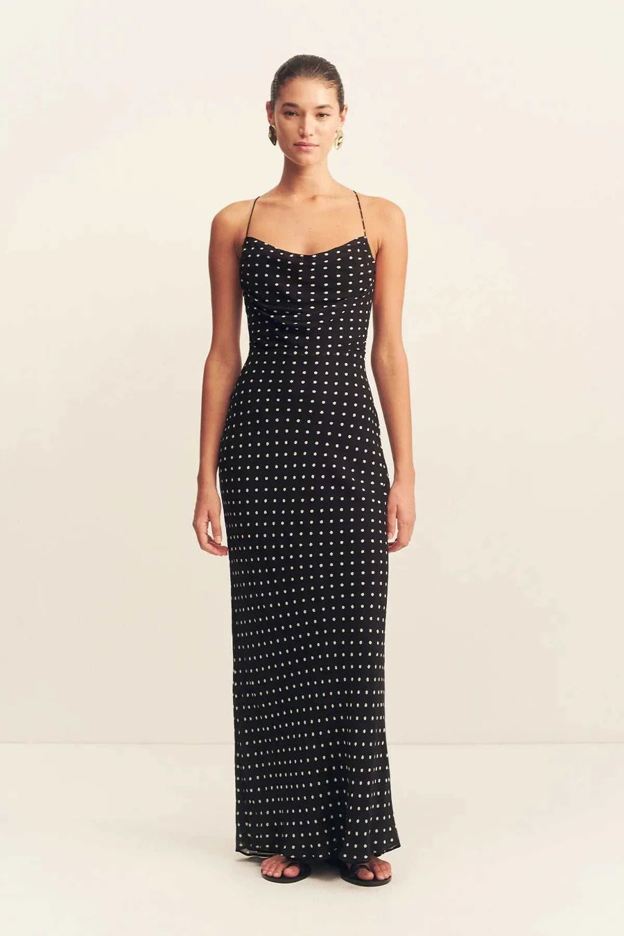 Shona Joy Houston Lace Back Maxi Dress Noir Polka
