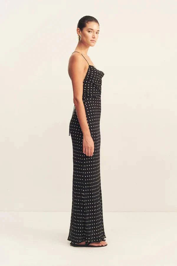 Shona Joy Houston Lace Back Maxi Dress Noir Polka