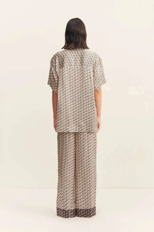 Shona Joy Monogram Silk Contrast Shirt Espresso