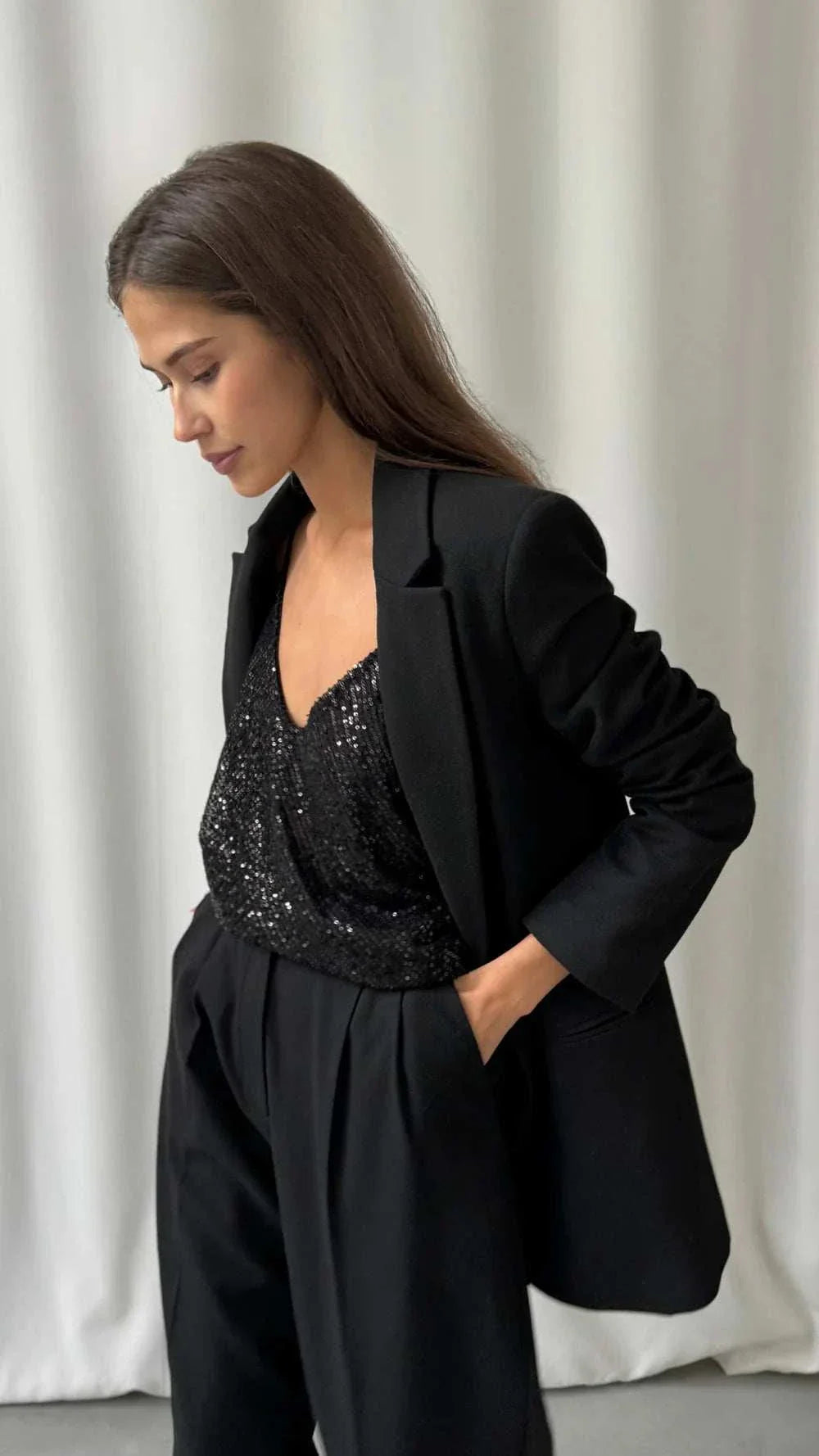 Charli Sienna Sequin Top Black One Size