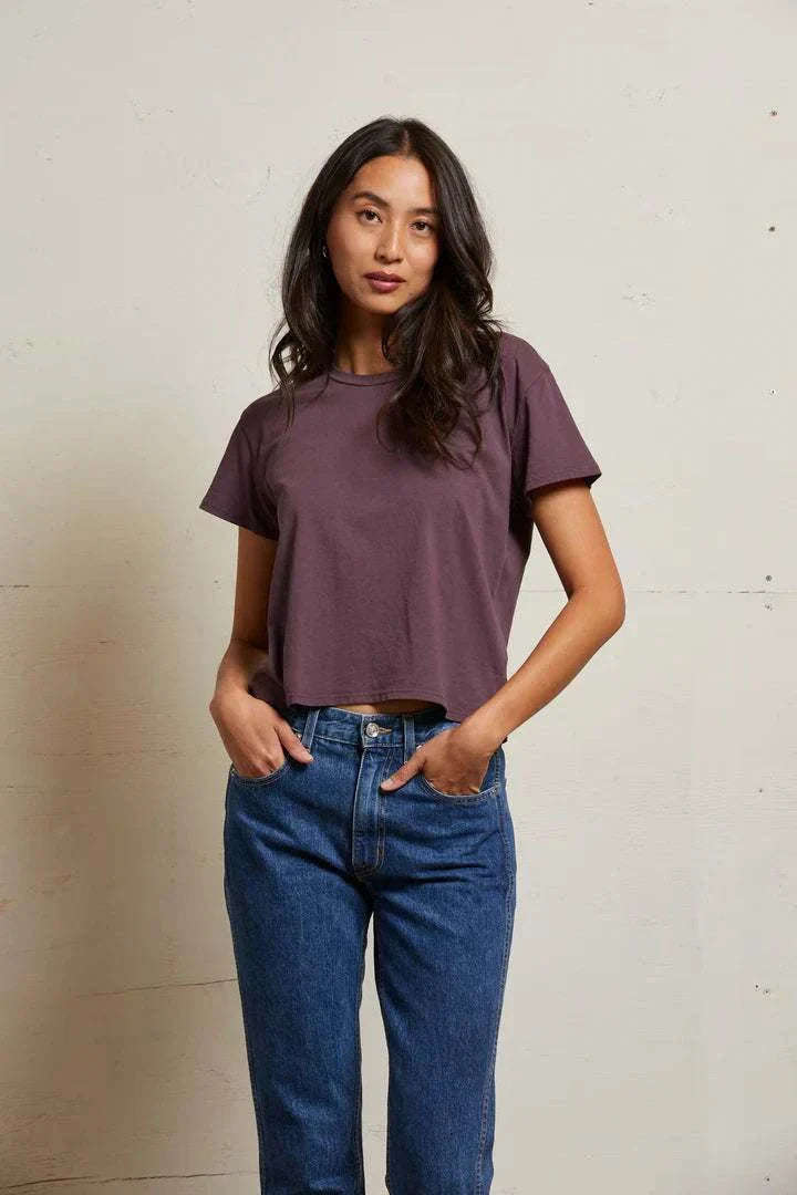 Perfectwhitetee Harley Cotton Short Sleeve Boxy Crew Tee Plum