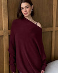 Charli Natalie Asymmetrical Sweater Burgundy One Size