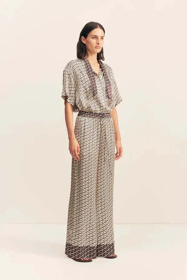 Shona Joy Monogram Silk Contrast Pant Espresso