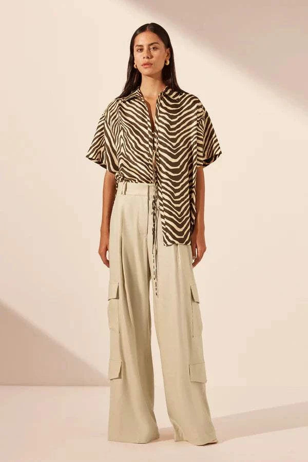 Shona Joy Sana Silk Short Sleeve Tie Shirt