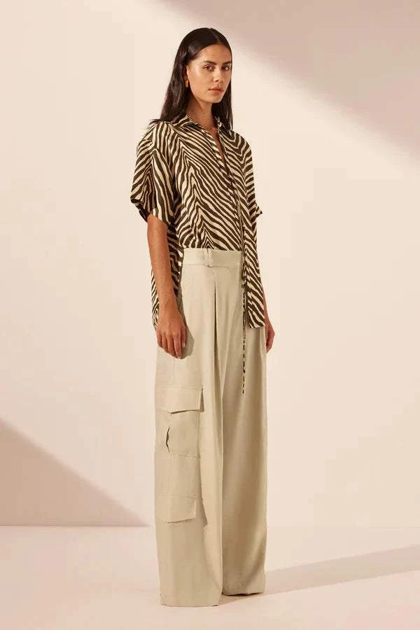 Shona Joy Sana Silk Short Sleeve Tie Shirt