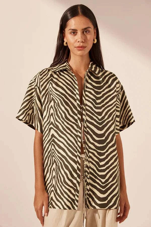Shona Joy Sana Silk Short Sleeve Tie Shirt