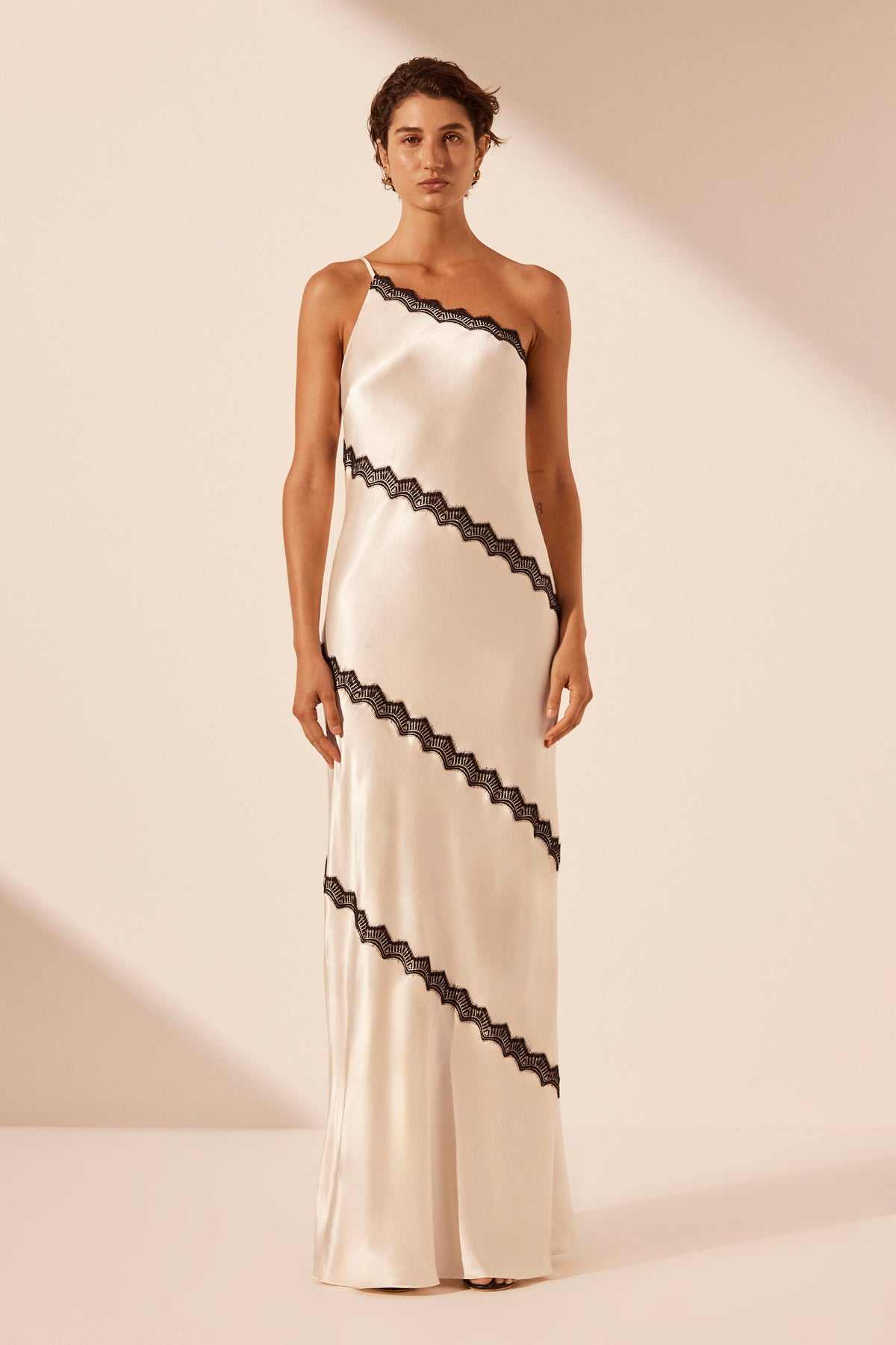 Shona Joy Camille Lace Asymmetrical Maxi Dress