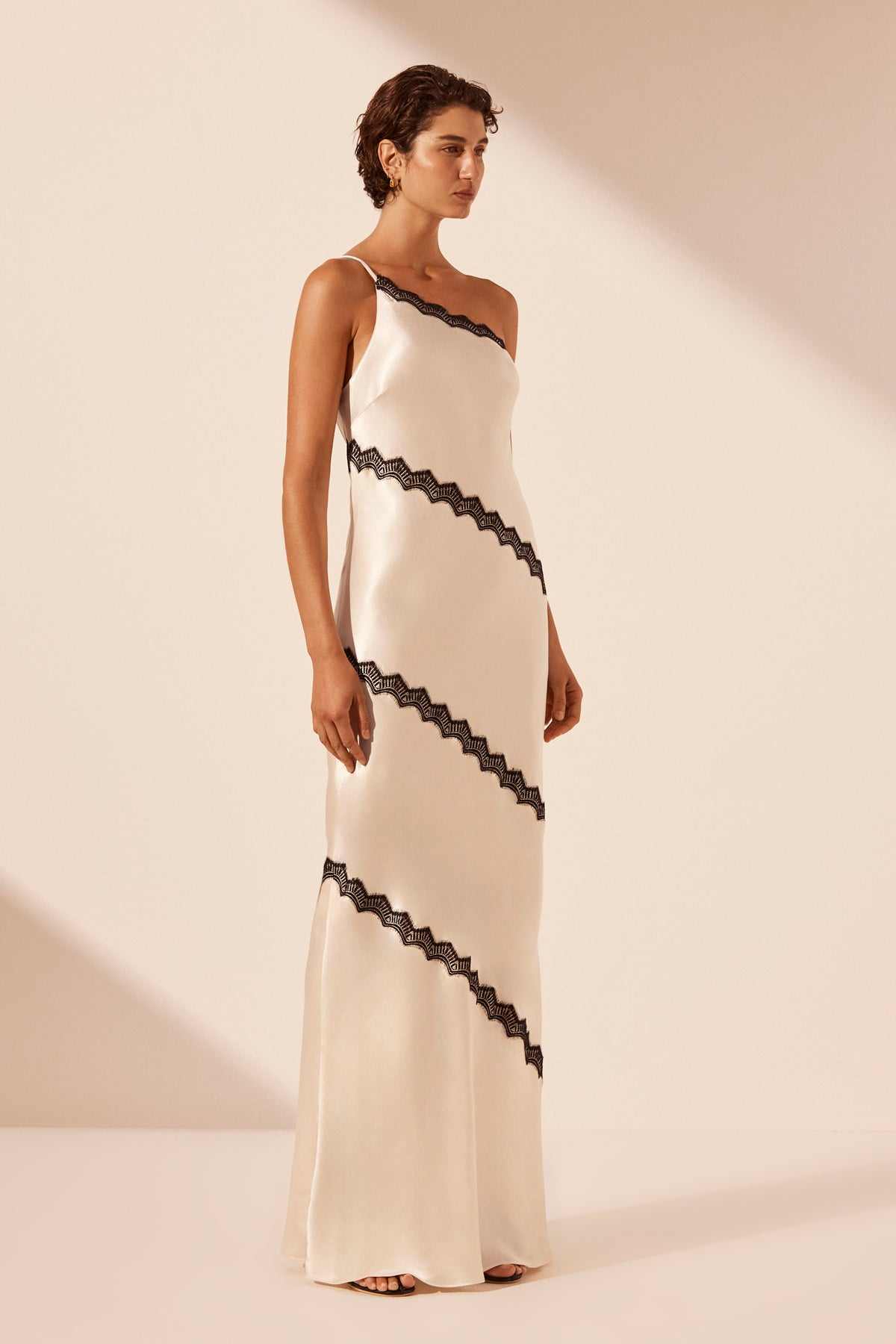 Shona Joy Camille Lace Asymmetrical Maxi Dress