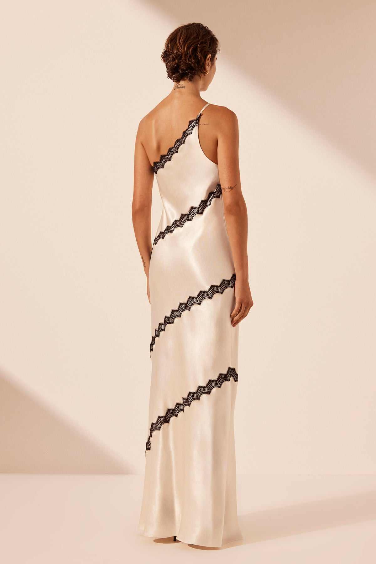 Shona Joy Camille Lace Asymmetrical Maxi Dress