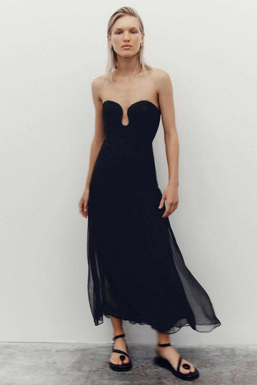 Shona Joy Isola Strapless Ruched Midi Dress Black