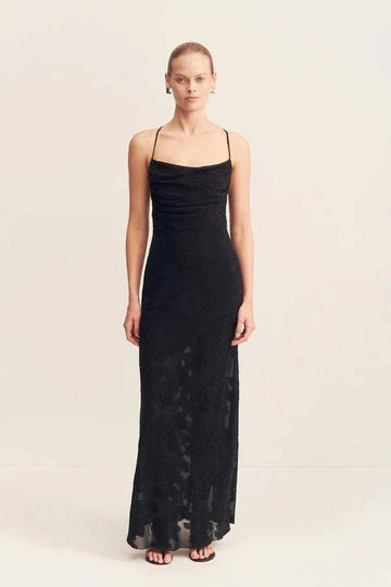 Shona Joy Bowery Lace Back Bias Maxi Dress Noir