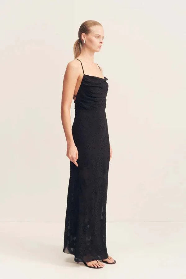 Shona Joy Bowery Lace Back Bias Maxi Dress Noir