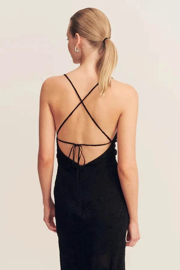 Shona Joy Bowery Lace Back Bias Maxi Dress Noir