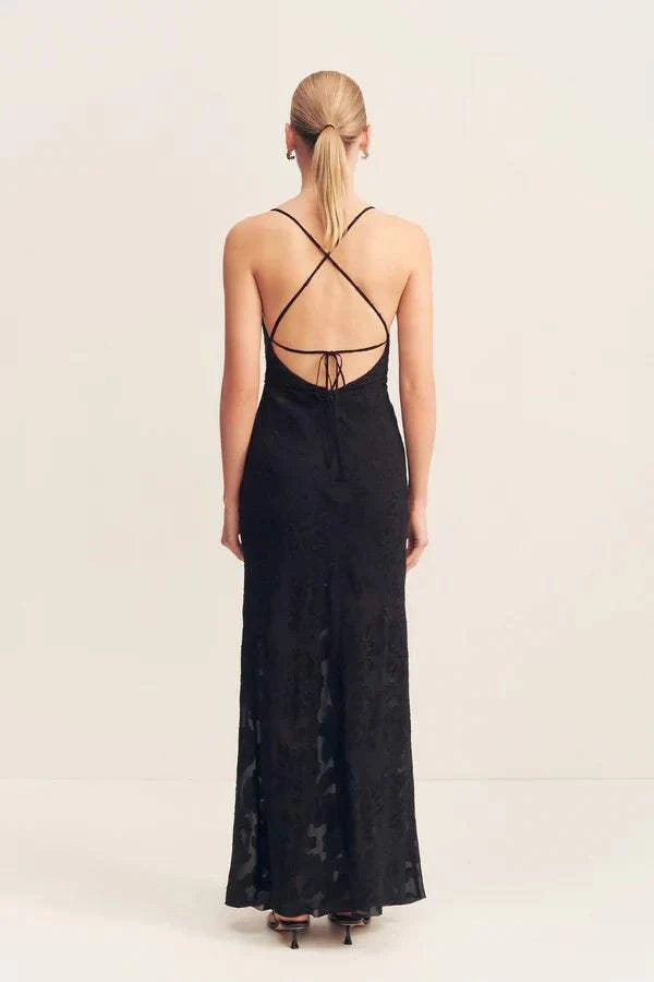 Shona Joy Bowery Lace Back Bias Maxi Dress Noir