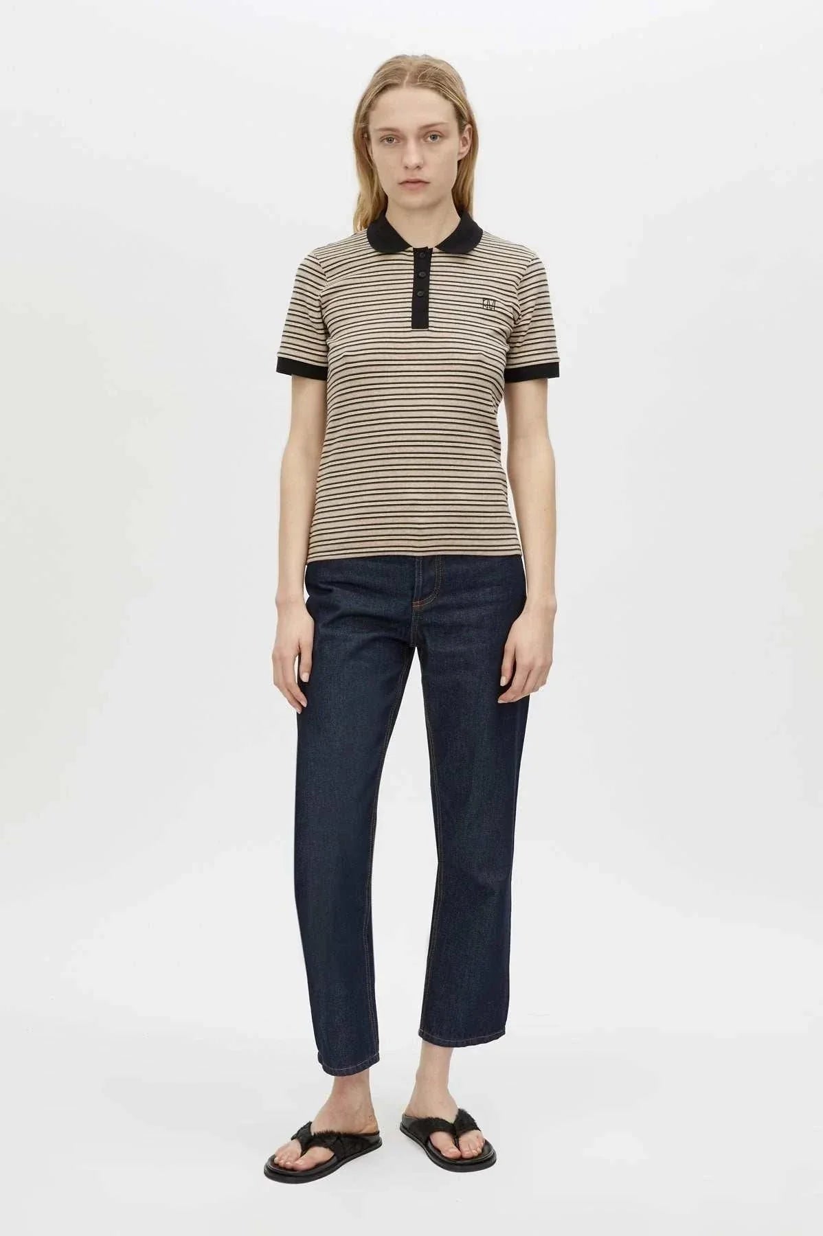 Camilla and Marc Platinum Short Sleeve Polo Oat Stripe