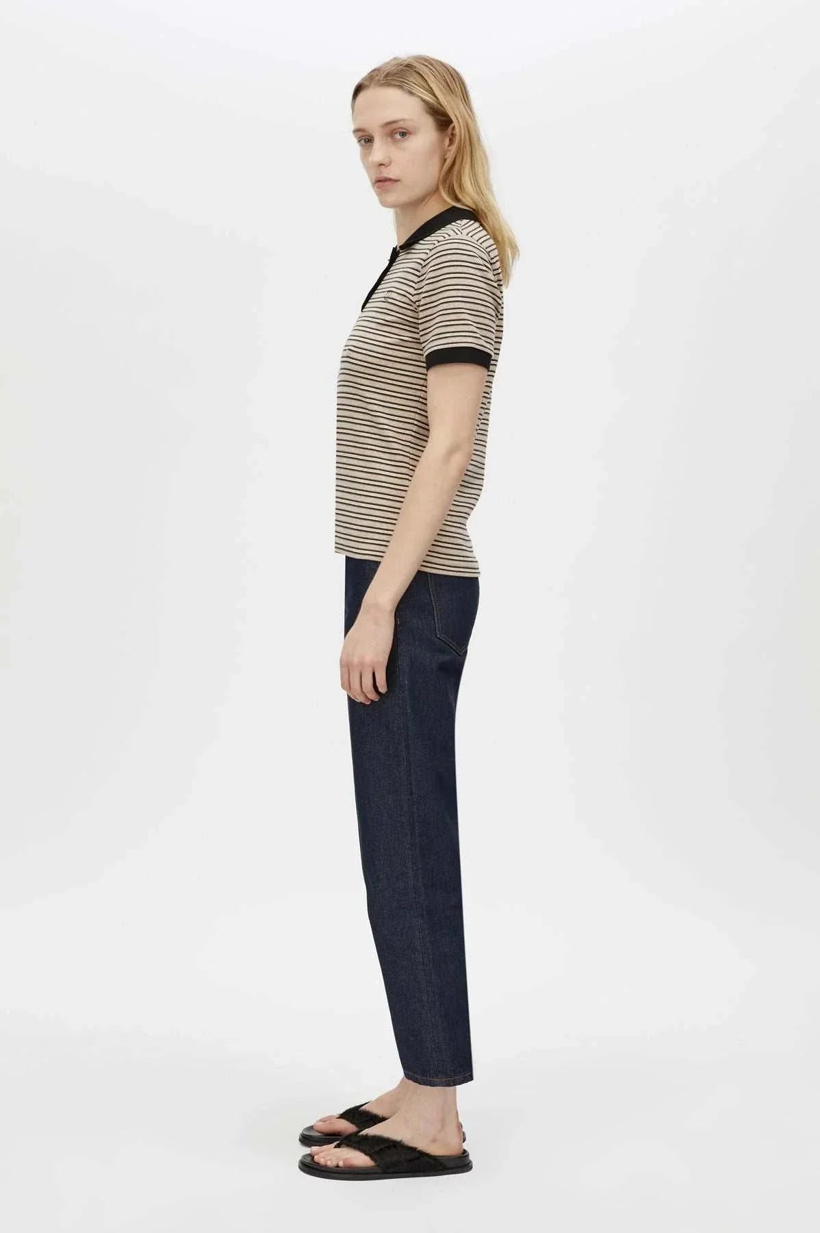 Camilla and Marc Platinum Short Sleeve Polo Oat Stripe