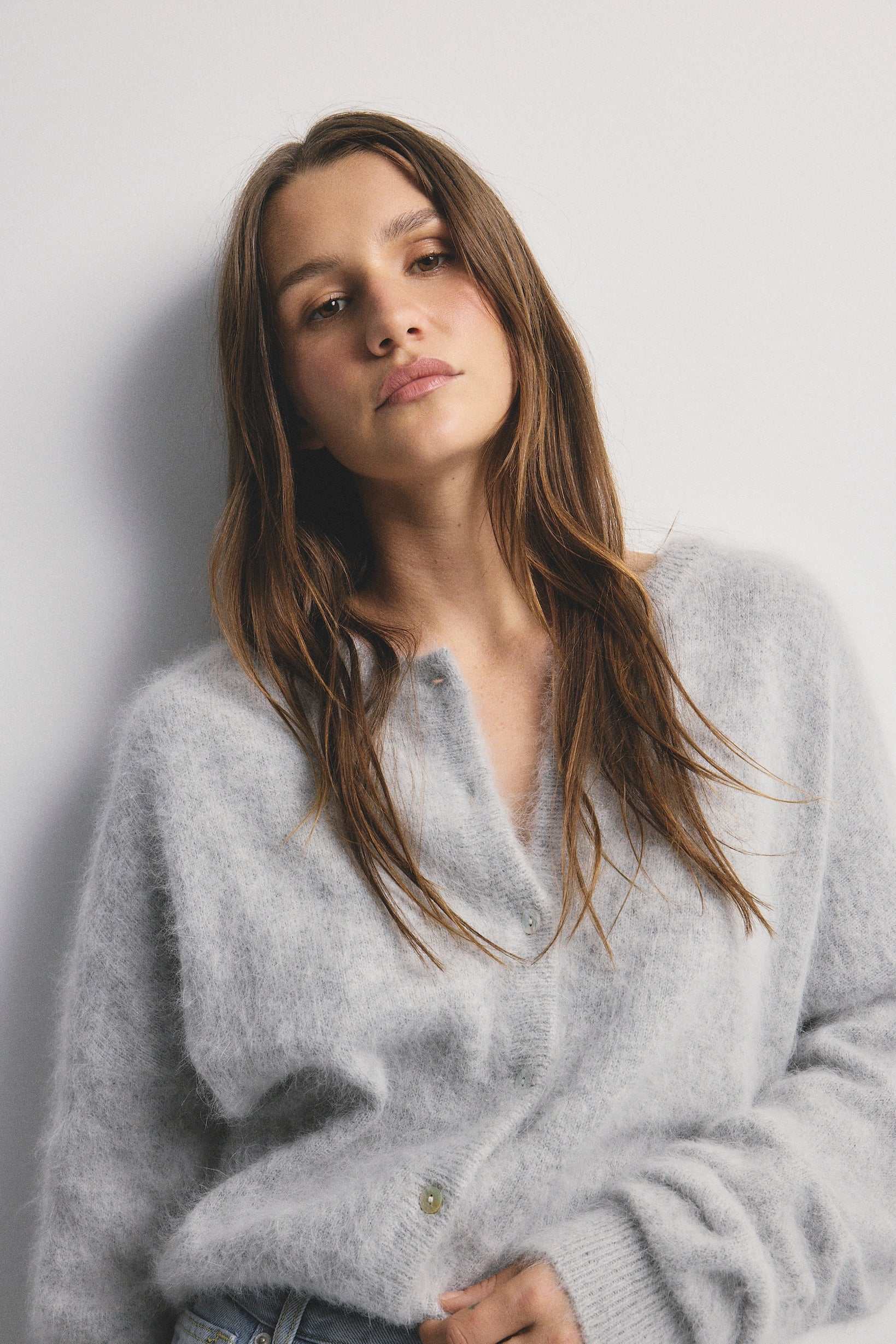 World Of Nomads Frankie Cashmere Crew Neck Cardigan Light Grey