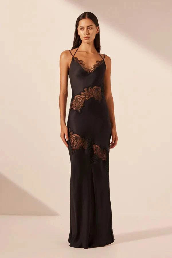 Shona Joy Jamila Lace Panelled Maxi Dress Black