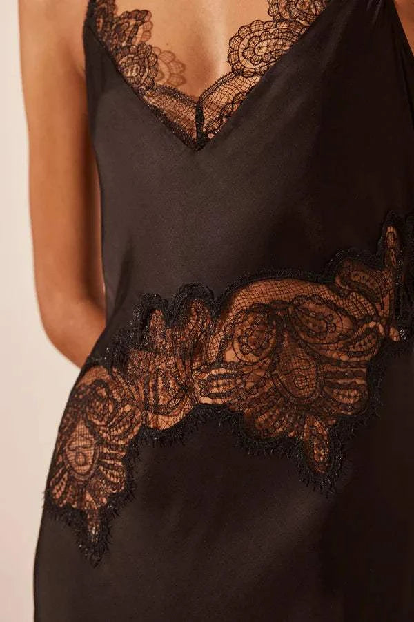 Shona Joy Jamila Lace Panelled Maxi Dress Black
