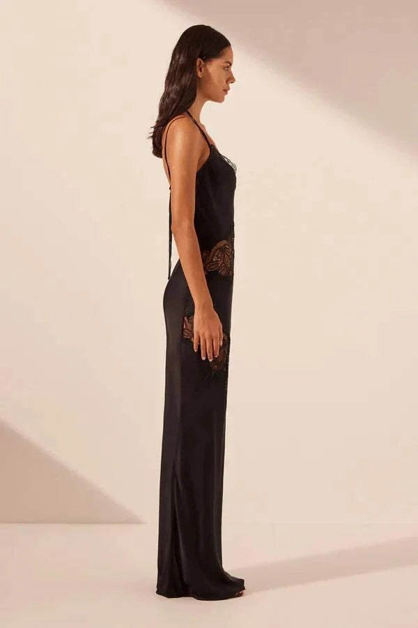 Shona Joy Jamila Lace Panelled Maxi Dress Black