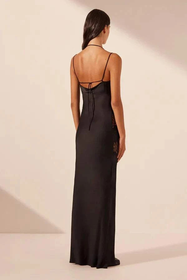 Shona Joy Jamila Lace Panelled Maxi Dress Black