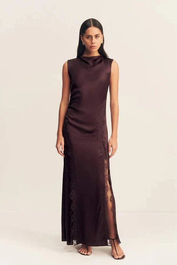 Shona Joy Allegra Lace Panelled Maxi Dress Espresso