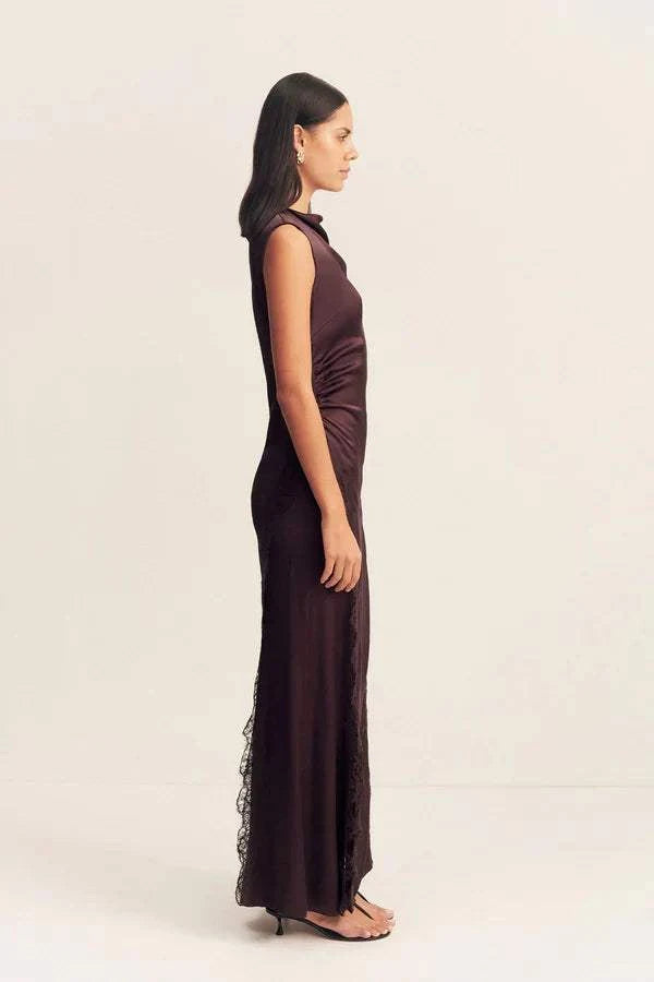 Shona Joy Allegra Lace Panelled Maxi Dress Espresso