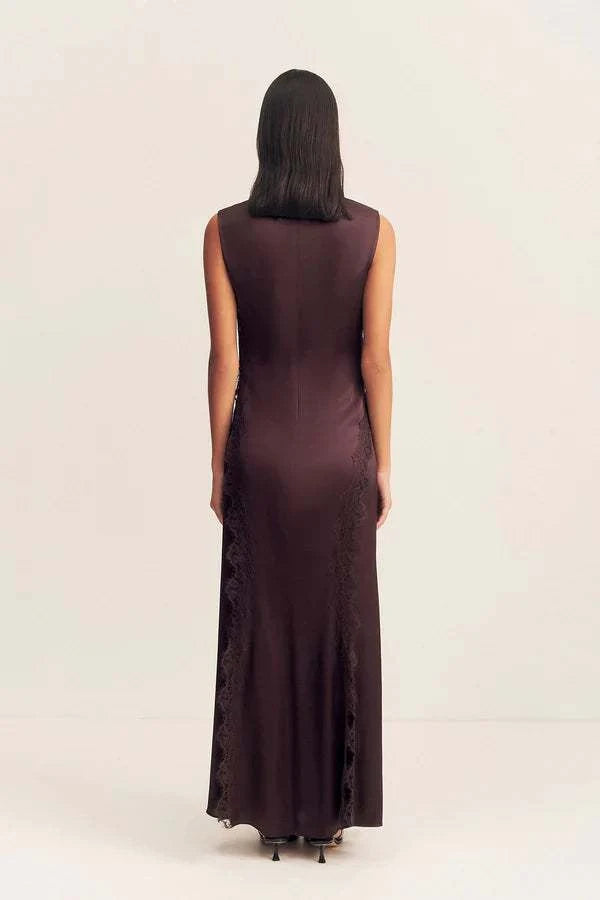 Shona Joy Allegra Lace Panelled Maxi Dress Espresso
