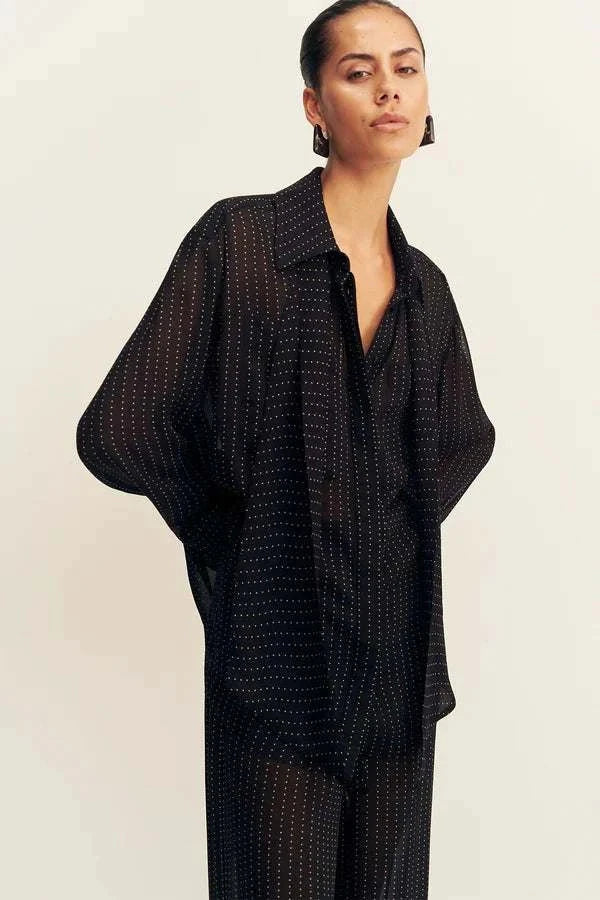 Shona Joy Irving Polka Dot Sheer Shirt Black