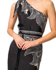 Once Was Amira One Shoulder Tie Dress Placement Print